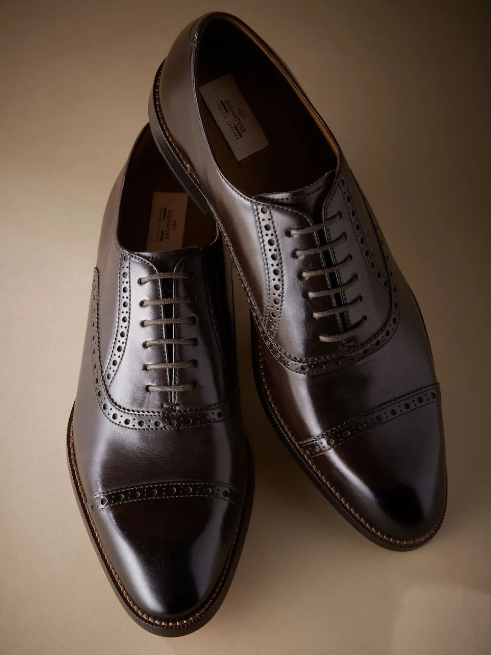 Brown Standard Fit Signature Leather Sole Oxford Toe Cap Shoes