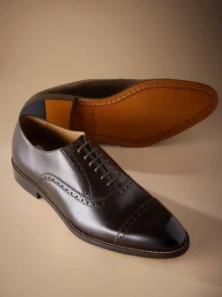 Brown Standard Fit Signature Leather Sole Oxford Toe Cap Shoes