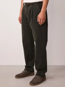 Brown Straight Fit Belted Trousers