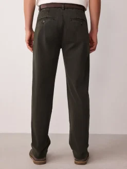 Brown Straight Fit Belted Trousers