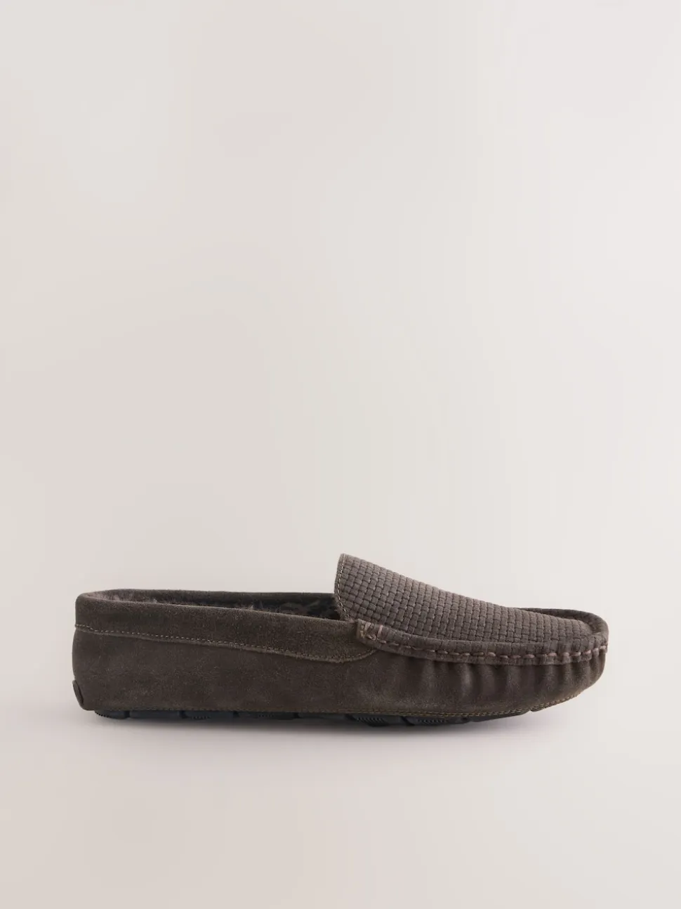 Brown Suede Faux Fur Lined Moccasin Slippers