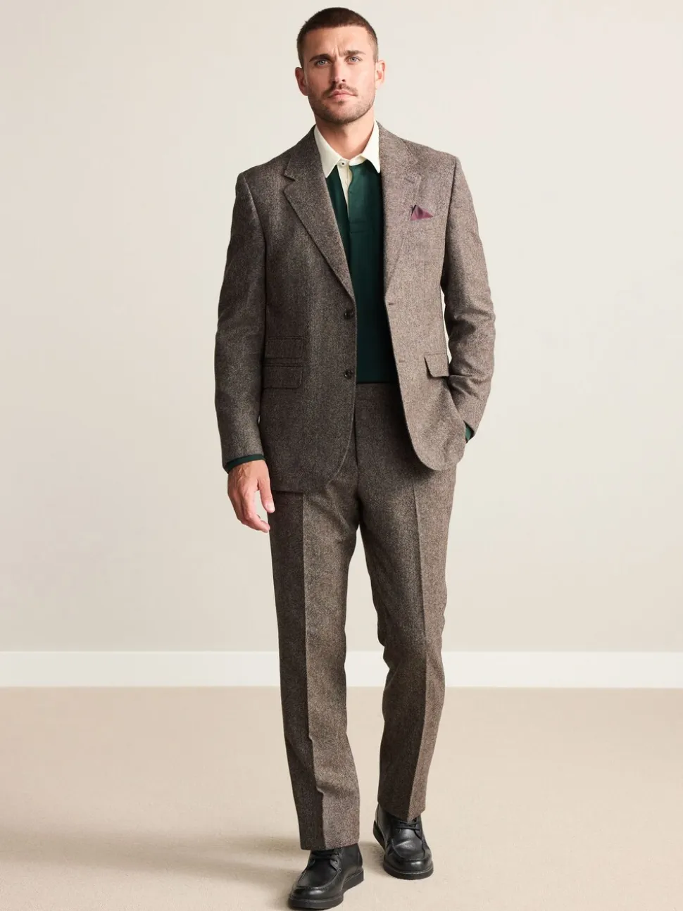 Brown Tailored Fit Signature Abraham Moon 100% British Wool Donegal Suit Trousers