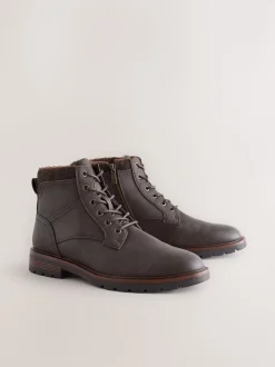 Brown Tall Borg Lined Zip-Up Boots