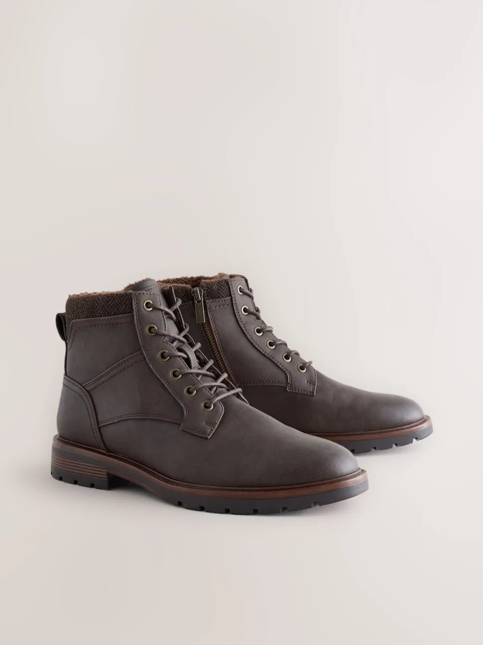 Brown Tall Borg Lined Zip-Up Boots