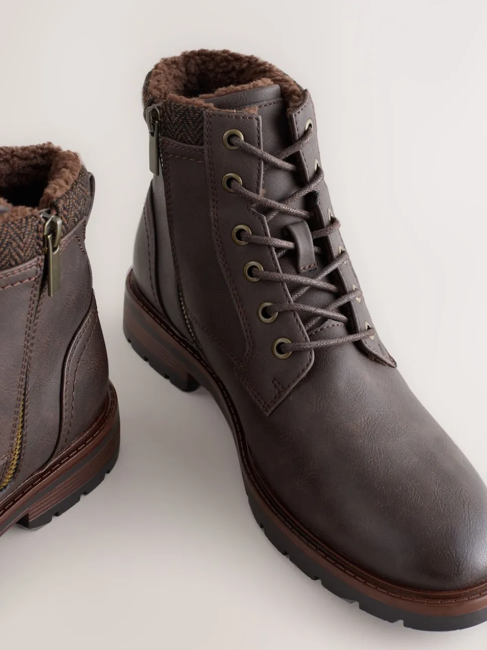 Brown Tall Borg Lined Zip-Up Boots