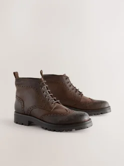 Brown Tall Chunky Lace-Up Brogue Boots