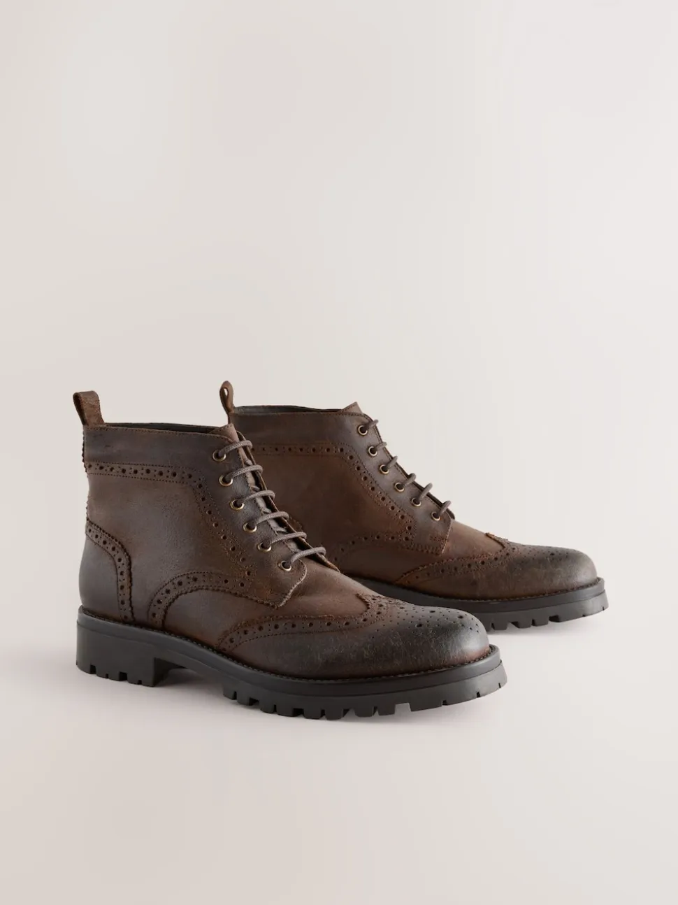 Brown Tall Chunky Lace-Up Brogue Boots