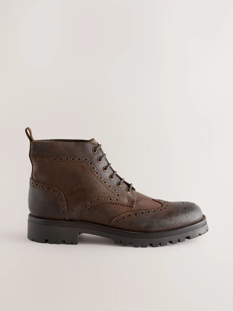 Brown Tall Chunky Lace-Up Brogue Boots