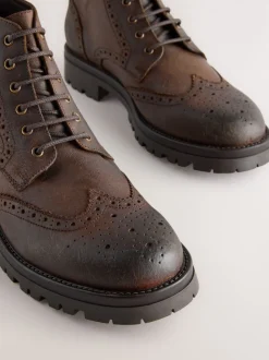 Brown Tall Chunky Lace-Up Brogue Boots