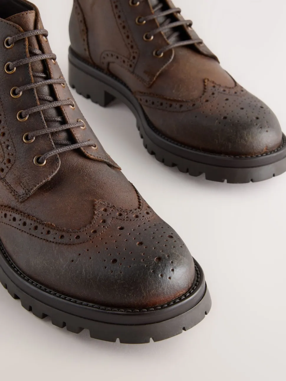 Brown Tall Chunky Lace-Up Brogue Boots