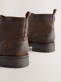 Brown Tall Chunky Lace-Up Brogue Boots