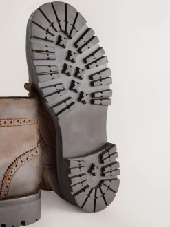 Brown Tall Chunky Lace-Up Brogue Boots