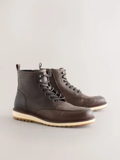 Brown Tall Leather Apron Toe Boots