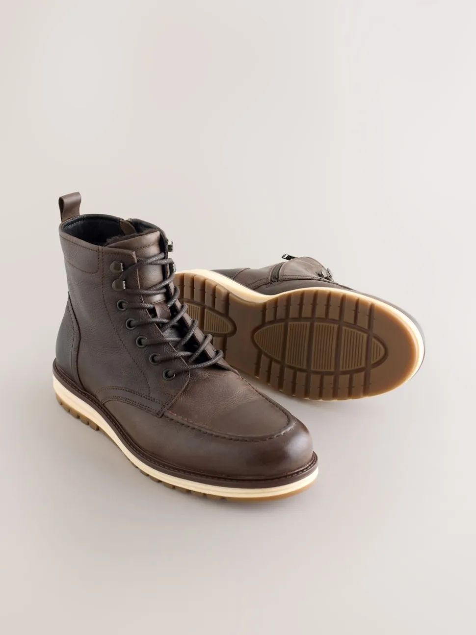Brown Tall Leather Apron Toe Boots