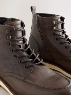 Brown Tall Leather Apron Toe Boots