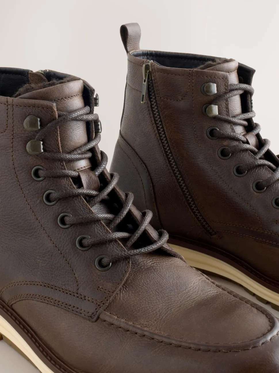 Brown Tall Leather Apron Toe Boots