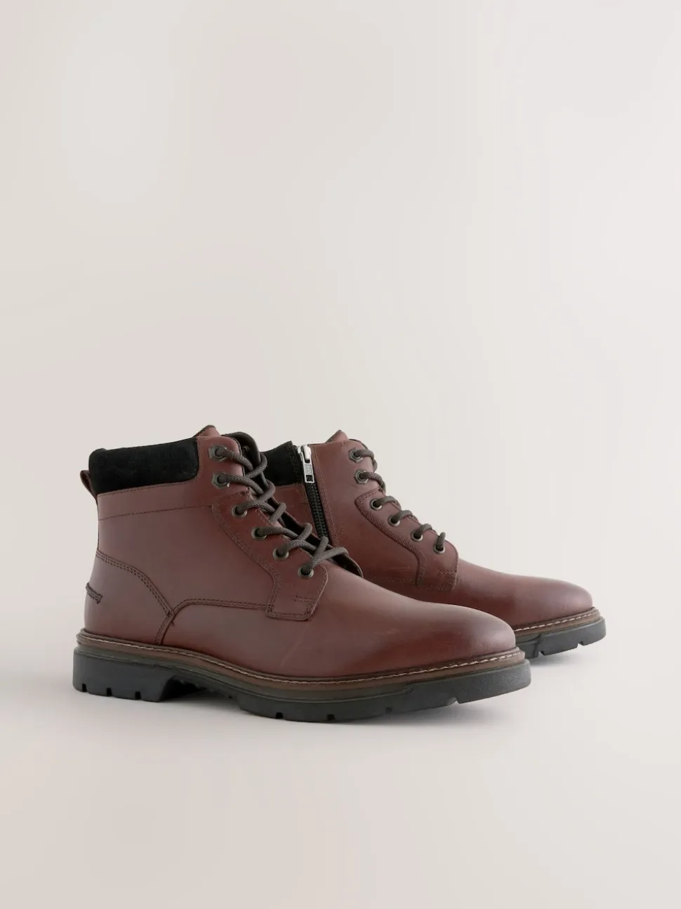 Brown Tall Leather Zip-Up Boots
