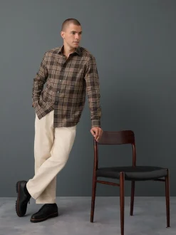 Brown Tonal Regular Fit Check Soft Touch 100% Cotton Smart Long Sleeve Shirt
