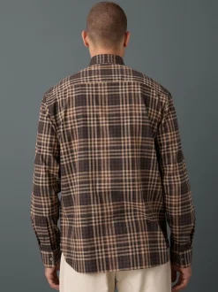 Brown Tonal Regular Fit Check Soft Touch 100% Cotton Smart Long Sleeve Shirt