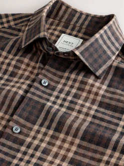 Brown Tonal Regular Fit Check Soft Touch 100% Cotton Smart Long Sleeve Shirt