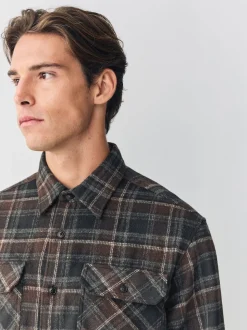 Brown Twin Pocket Long Sleeve Check Overshirt