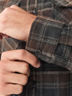 Brown Twin Pocket Long Sleeve Check Overshirt
