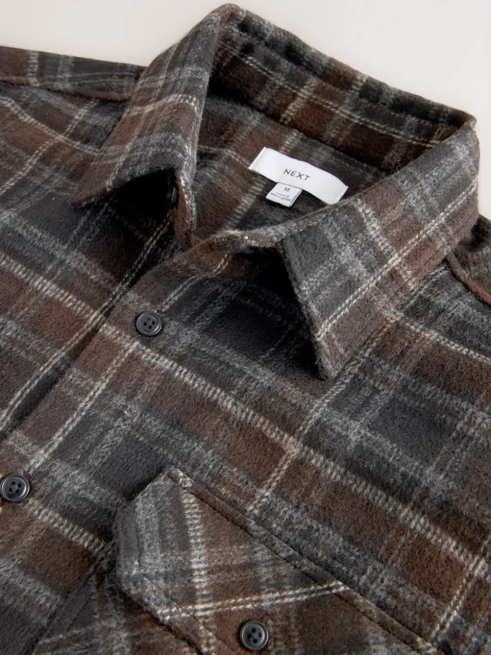 Brown Twin Pocket Long Sleeve Check Overshirt