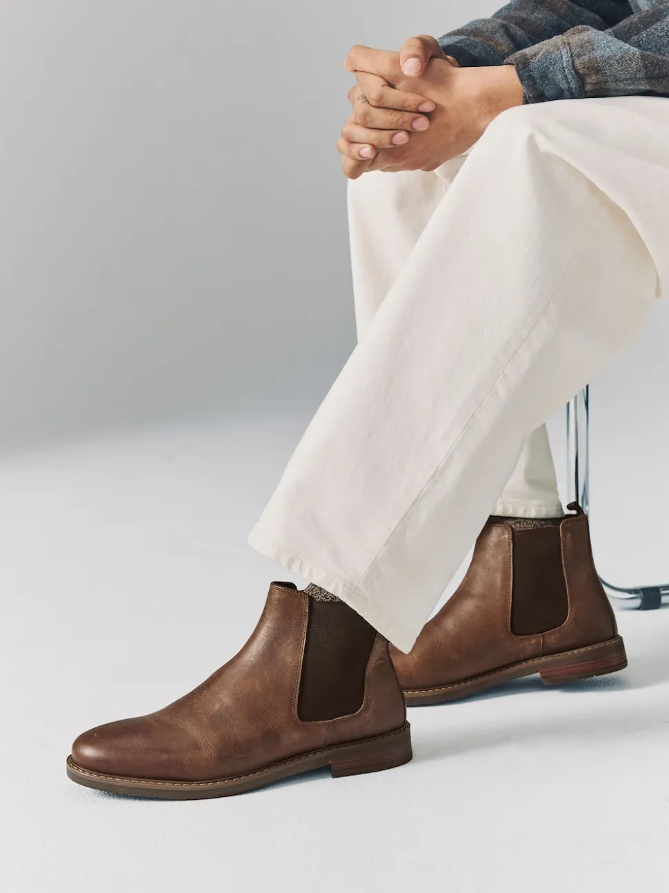 Brown Waxy Leather Chelsea Boots