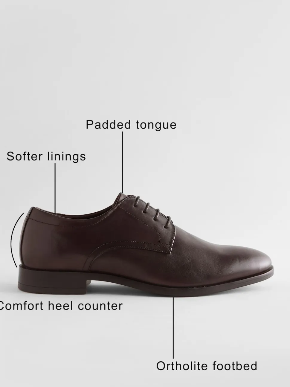 Brown Wide Fit Leather Plain Derby Shoes