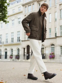 Brown Wool Blend Dogtooth Quilted Corduroy Collar Jacket