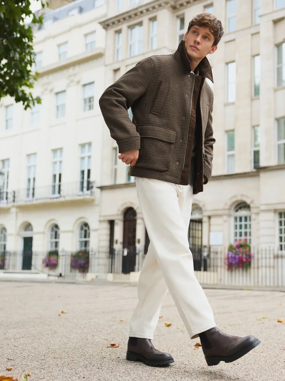 Brown Wool Blend Dogtooth Quilted Corduroy Collar Jacket