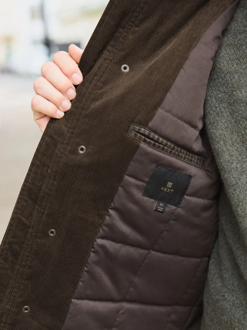 Brown Wool Blend Dogtooth Quilted Corduroy Collar Jacket