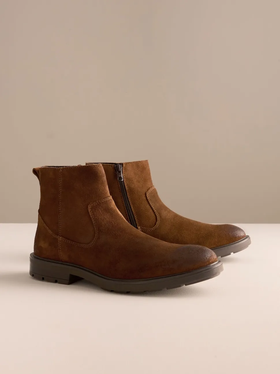 Brown Zip-Up Suede Chelsea Boots