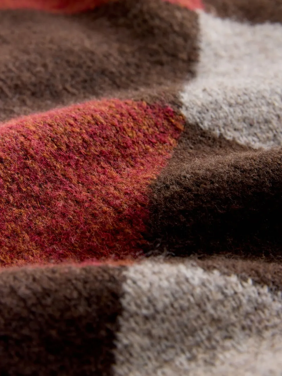 Brown/Red Regular Fit Argyle Pattern Crew Jumper with Wool