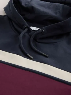 Burgandy Red/Navy Blue/Ecru White Overhead Hoodie Colour Blocking Sweatshirt
