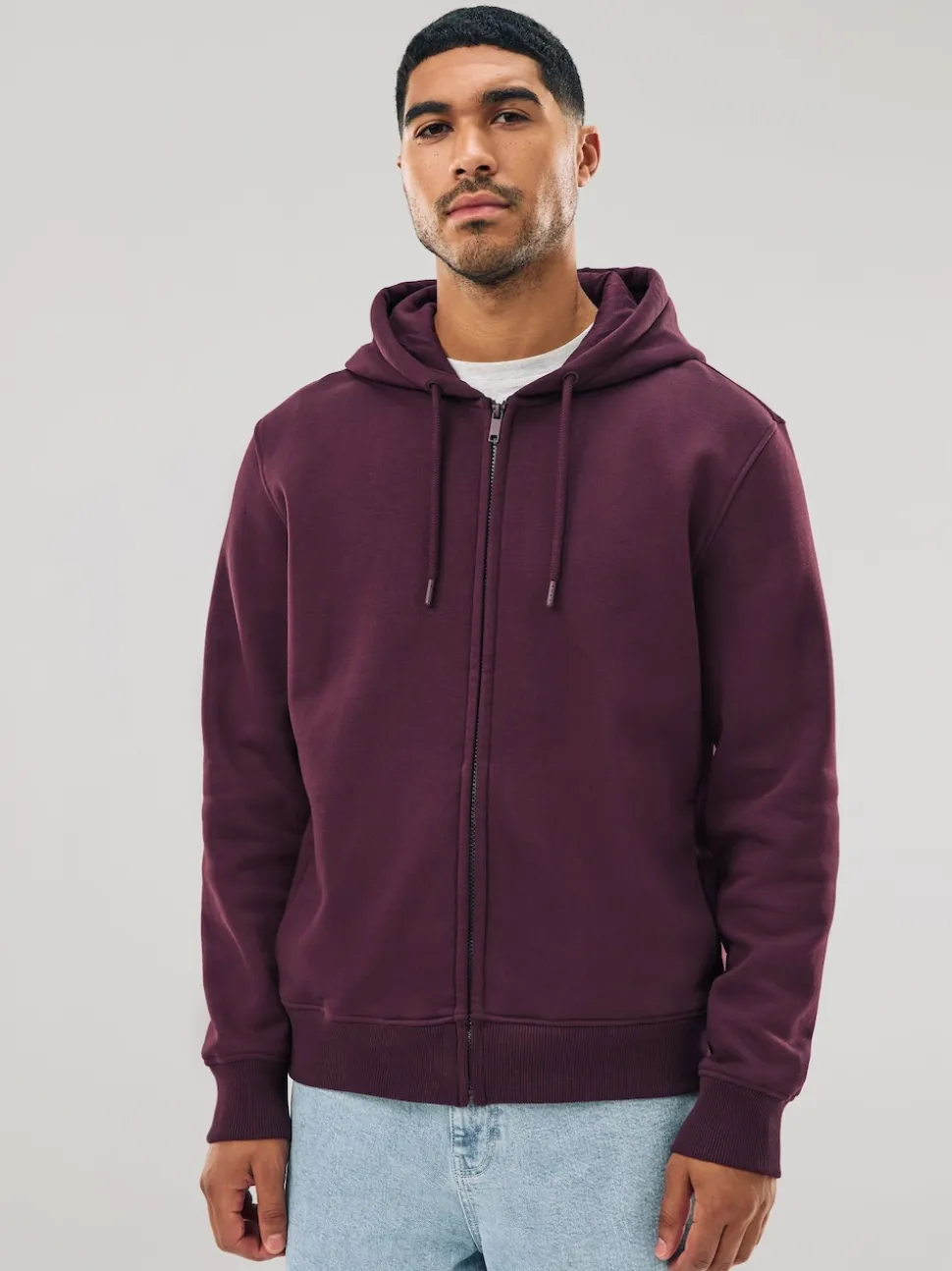 Burgundy Red Cotton Rich Heavyweight Jersey Full Zip Hoodie