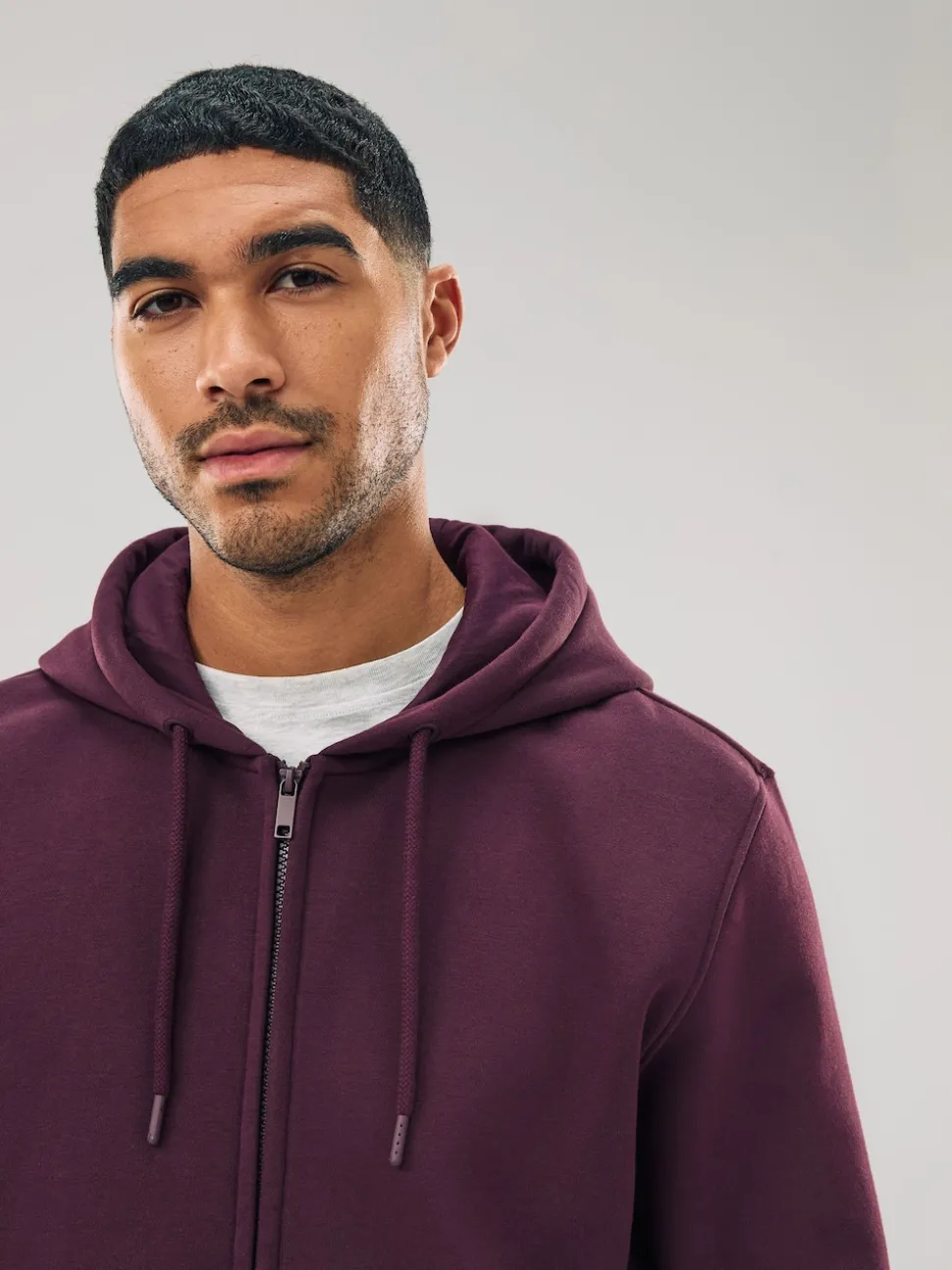 Burgundy Red Cotton Rich Heavyweight Jersey Full Zip Hoodie
