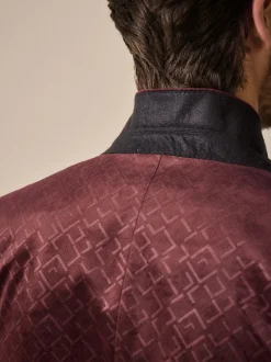 Burgundy Red Geometric Slim Fit Patterned Velvet Blazer
