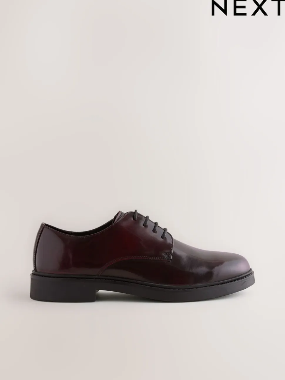 Burgundy Red Hi-Shine Leather Derby Shoes