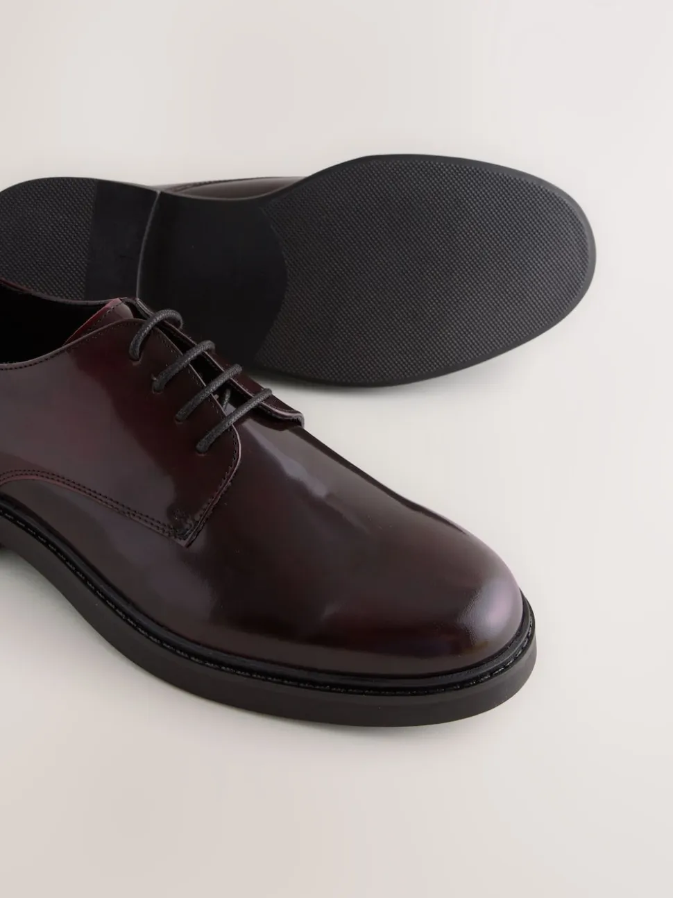 Burgundy Red Hi-Shine Leather Derby Shoes