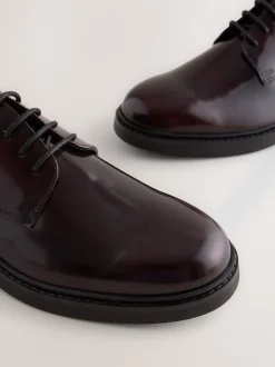 Burgundy Red Hi-Shine Leather Derby Shoes