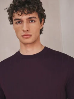 Burgundy Red N.Premium Modal Cotton Ribbed Textured Smart T-Shirt