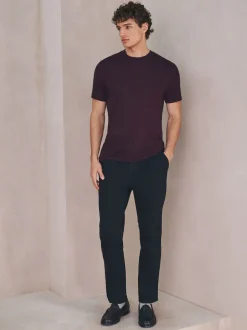 Burgundy Red N.Premium Modal Cotton Ribbed Textured Smart T-Shirt