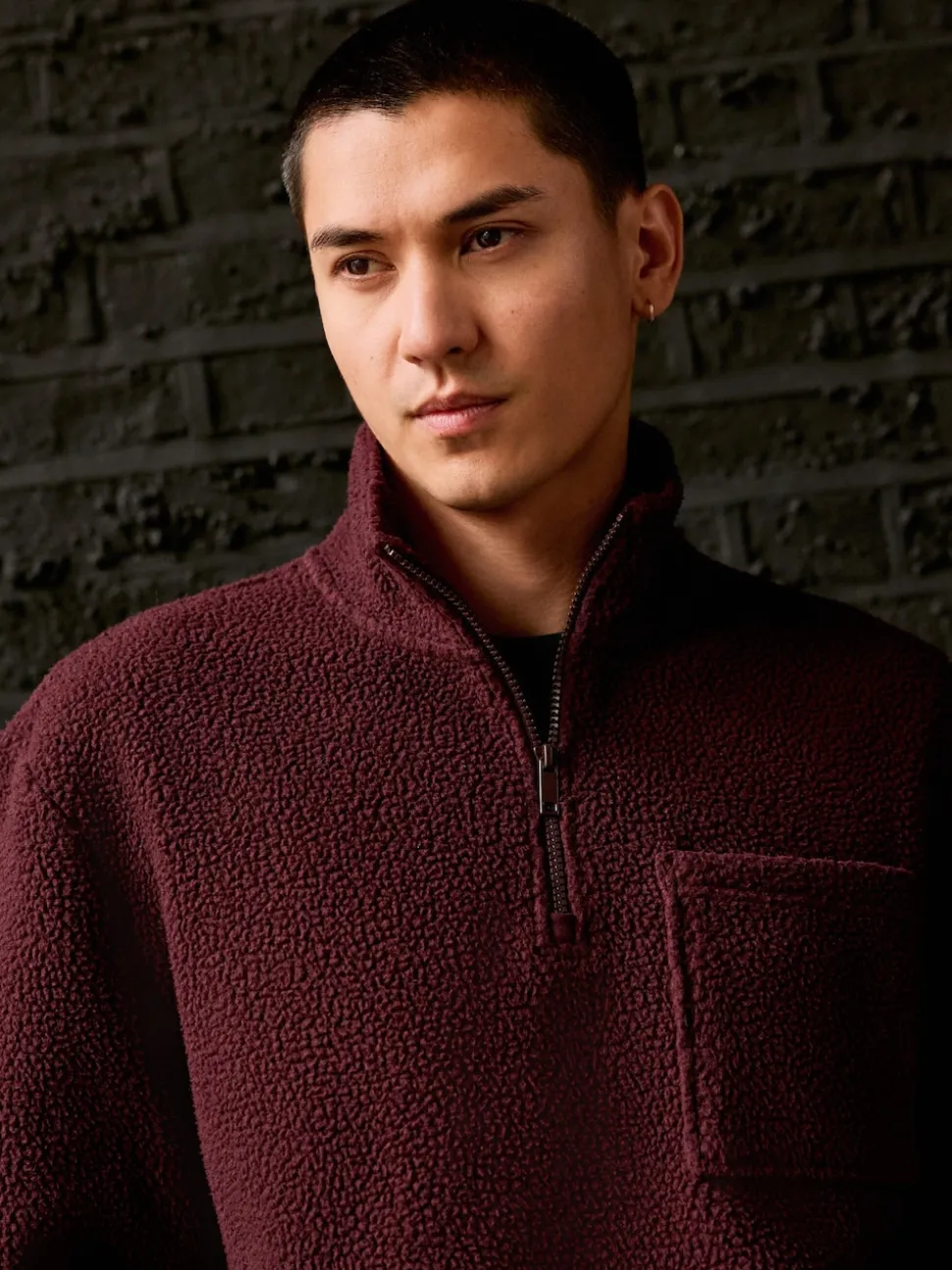 Burgundy Red Quarter Zip Borg Fleece
