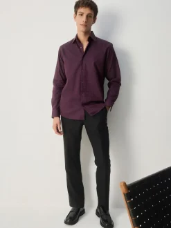 Burgundy Red Regular Fit Geometric Print Long Sleeve Smart Shirt