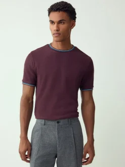 Burgundy Red Regular Fit & 100% Cotton Textured Tipped T-Shirt