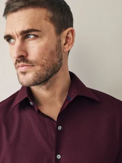 Burgundy Red Regular Fit Signature 100% Cotton with Textured Smart Shirt