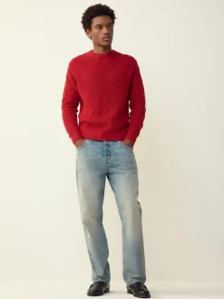 Burgundy Red Regular Fit Cotton Rich Wave Cable Crew Jumper