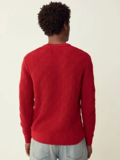 Burgundy Red Regular Fit Cotton Rich Wave Cable Crew Jumper