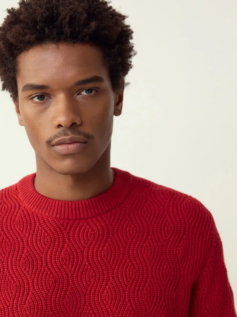 Burgundy Red Regular Fit Cotton Rich Wave Cable Crew Jumper